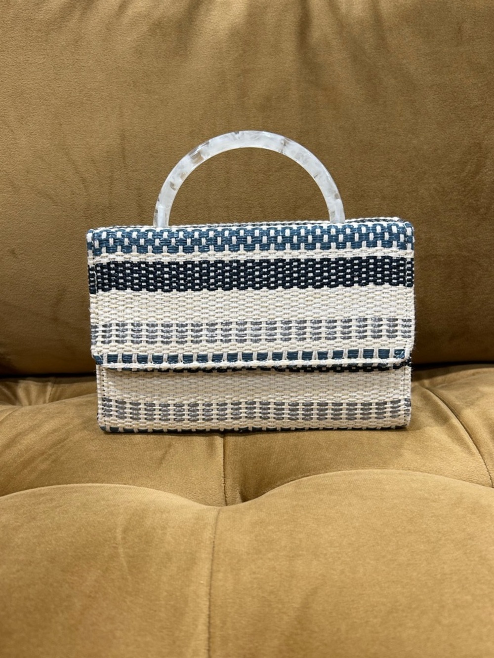 Woven Blue and White Top-Handle Purse